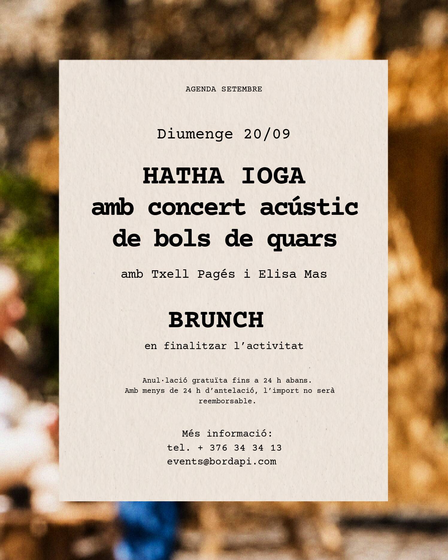 HATHA IOGA, MÚSICA I BRUNCH | 20/09/26